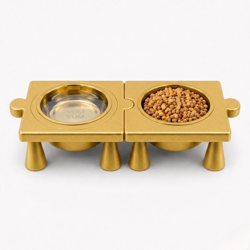 Kedi & Köpek Su ve Mama Kabı – Gold Puzzle Form Tasarım,(iki erkek yönlü) - Yumyum